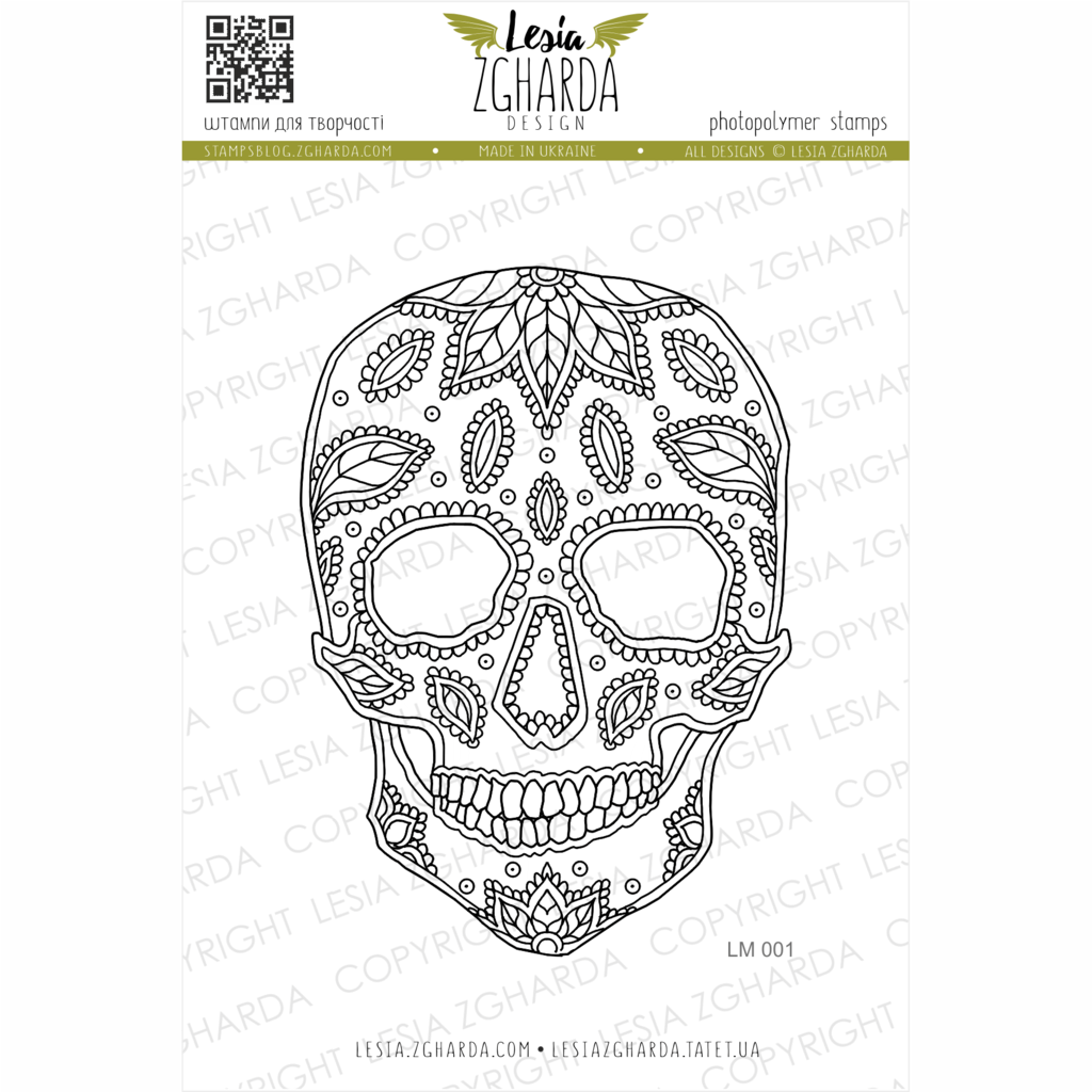 Calavera Dia de los Muertos floral sugar skull stamp Lesia