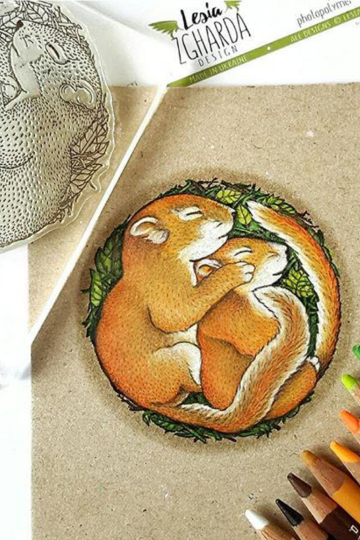 {FA140} Stamp Set "Cuddling baby squirrels"