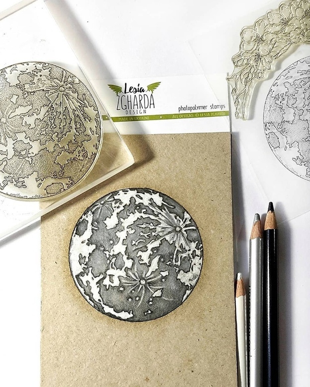 {P019} Stamp Set "Moon stamp with flowers branch around"