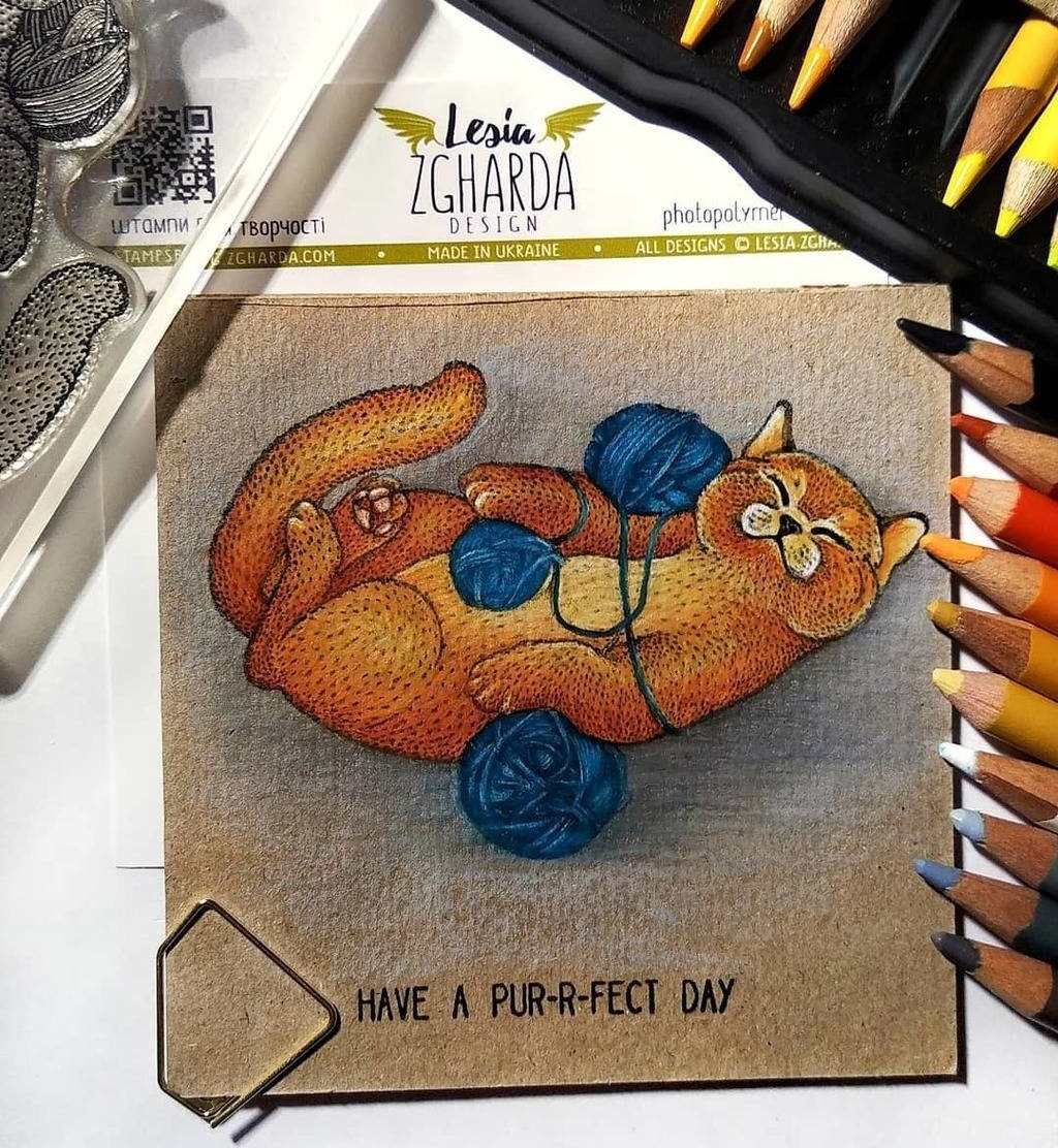 {FA151} Stamp Set "Cat with tangles of threads"