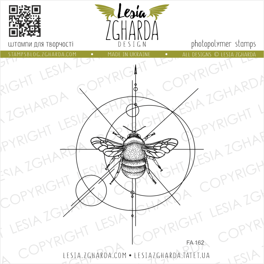 Bee stamp with geometric background Lesia Zgharda Stamps