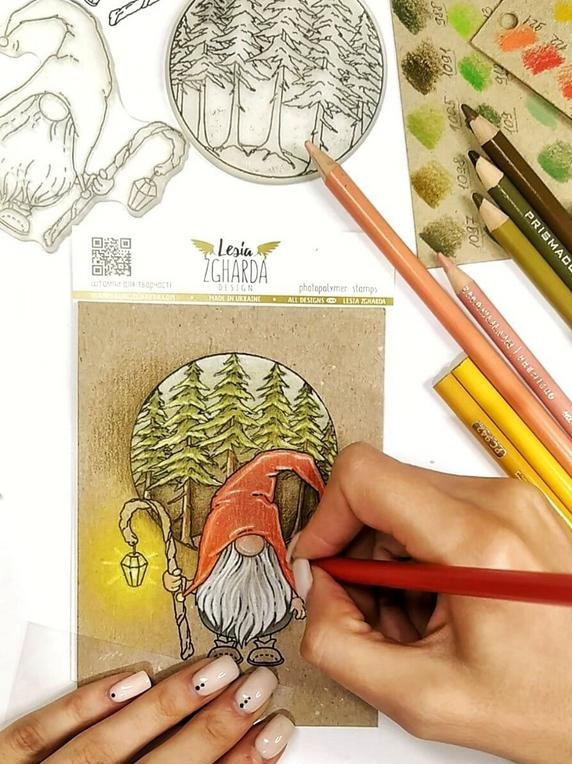 {FL341} Stamp Set "Forest trees in the circle with sentiment stamp"