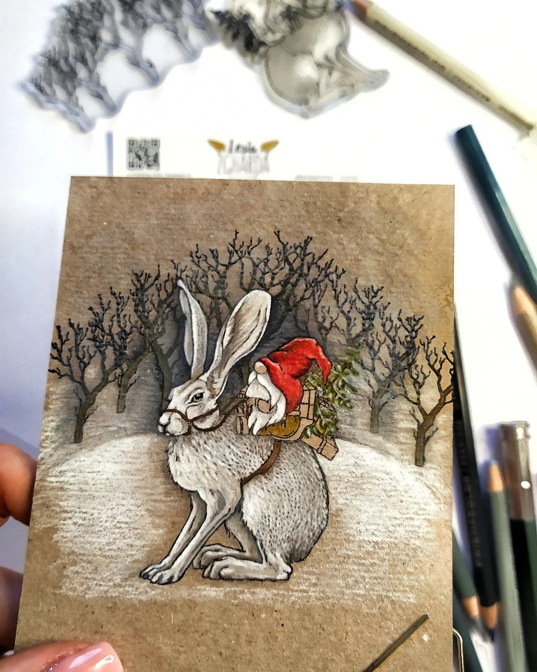 {SR265} Stamp "Christmas gnome riding a hare"