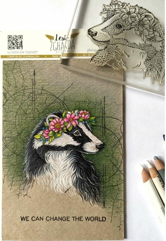 {FA183} Stamp "Badger in a flower wreath"