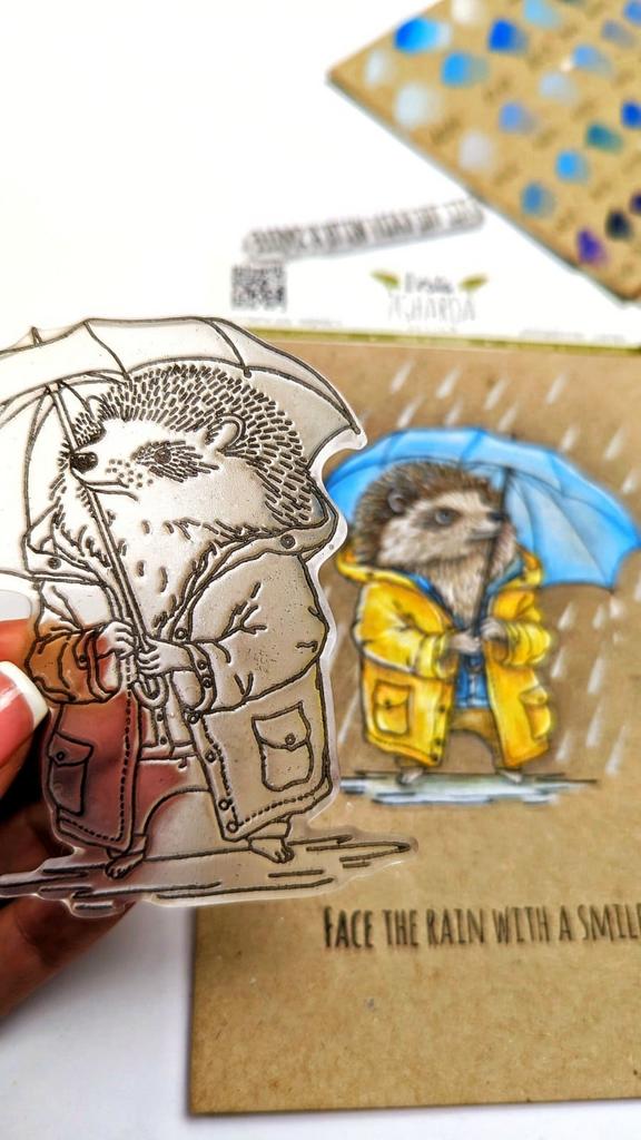 {FA191} Stamp "Hedgehog with an Umbrella"
