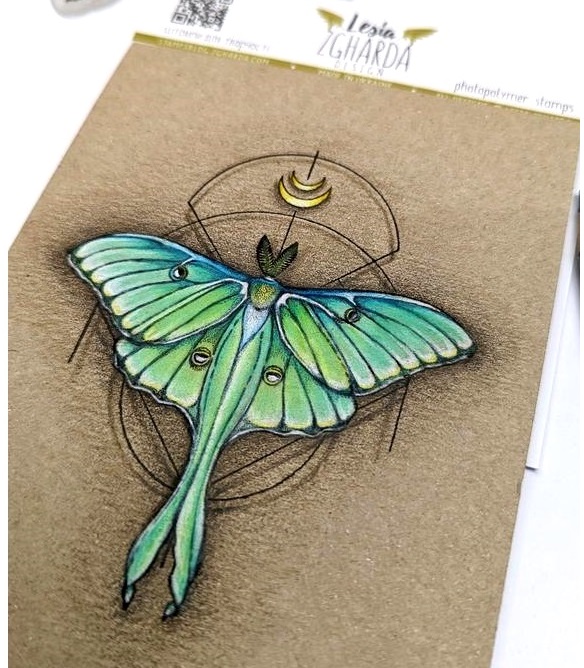 {FA213} Stamp "Lunar Moth with geometric background"