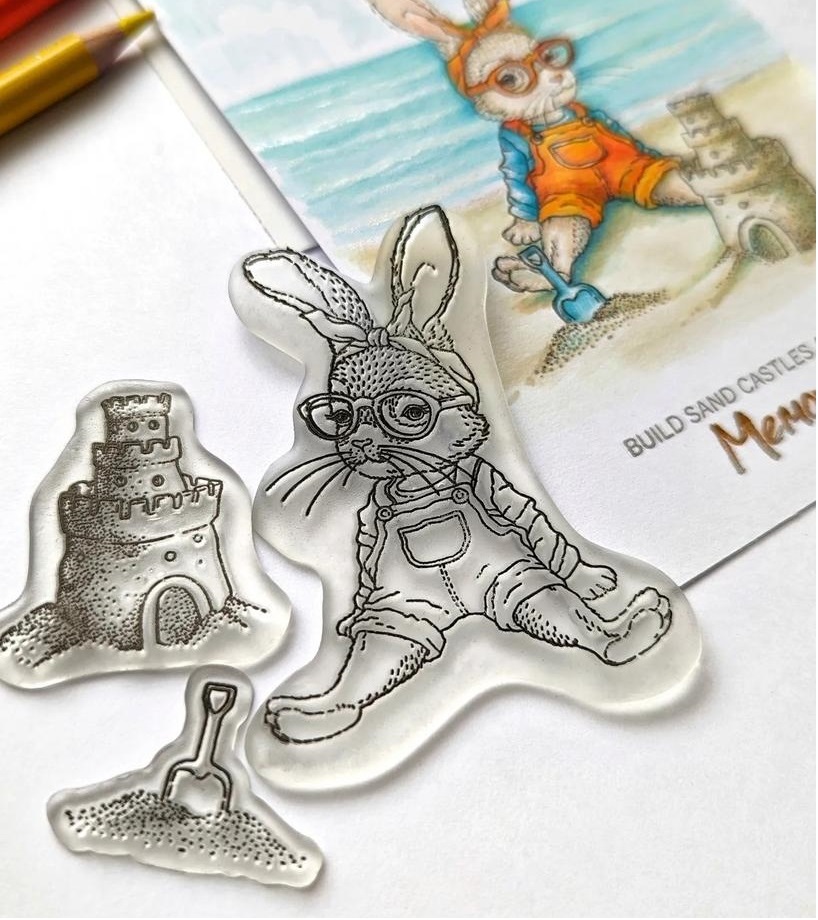 {N096} Stamp Set "Sand Castle and Shovel"