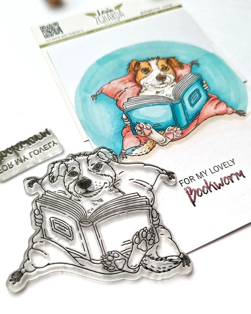 {FA230} Stamp "Dog on the Pillow with Book"