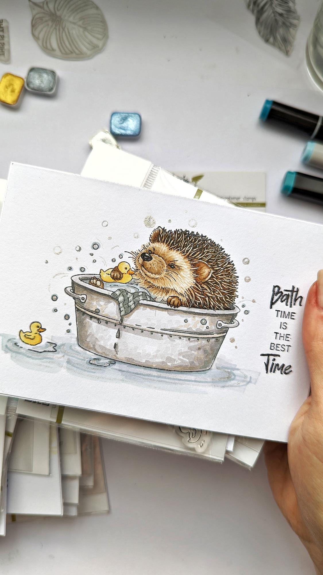 {FA231} Stamp Set "Hedgehog in the Vintage Bathtub".