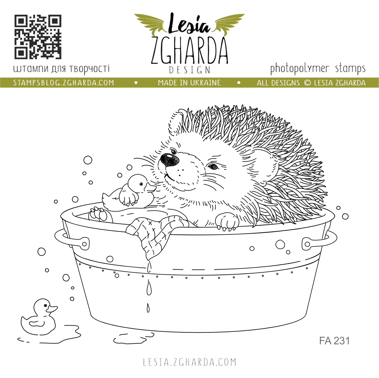 {FA231} Stamp Set "Hedgehog in the Vintage Bathtub".