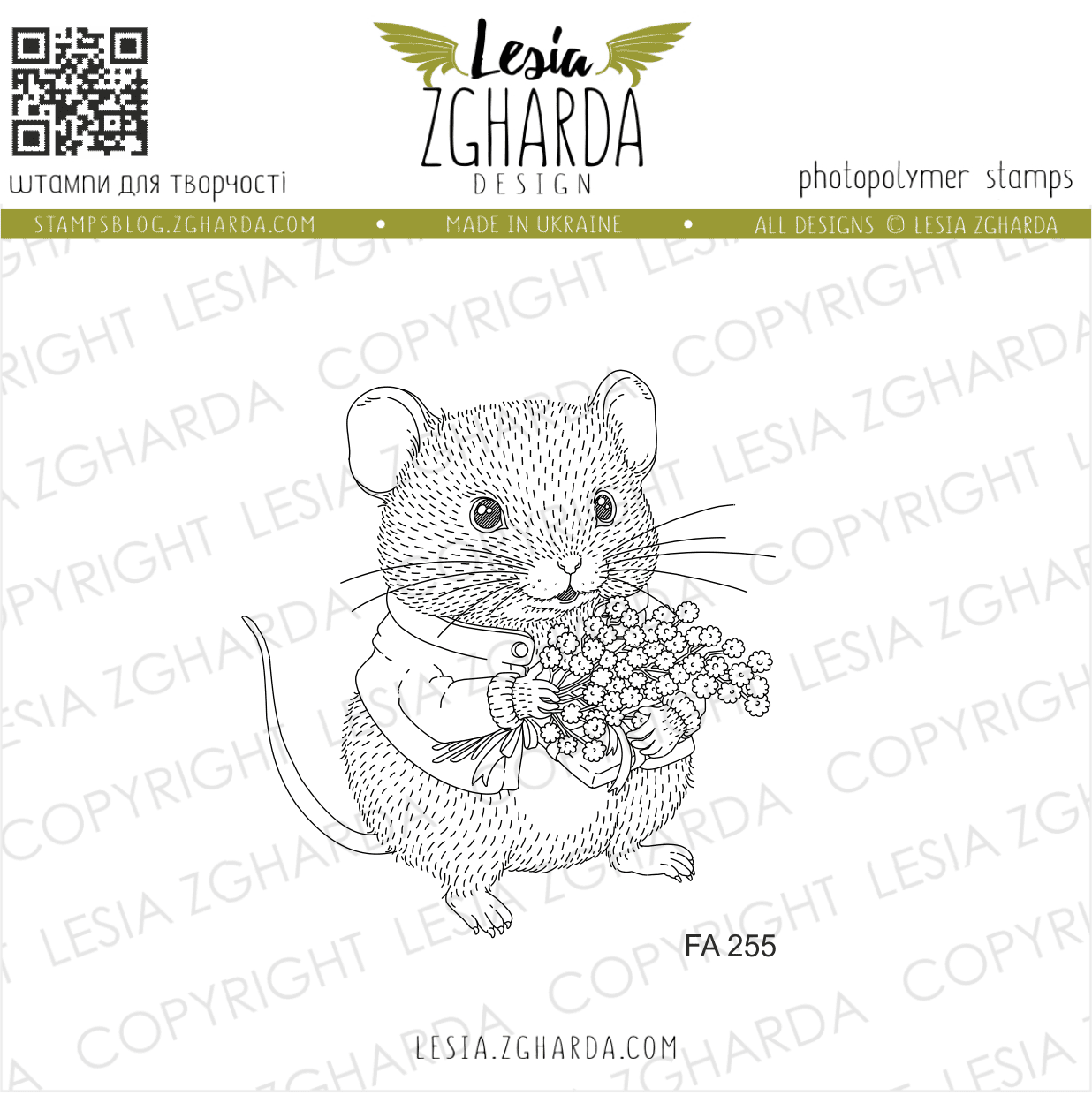 {FA255} Stamp "Tiny Mouse with a Bouquet'
