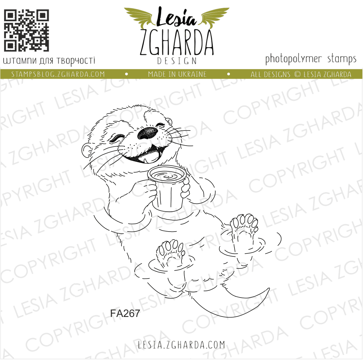 {FA267} Stamp "Cute Otter with a Cup"