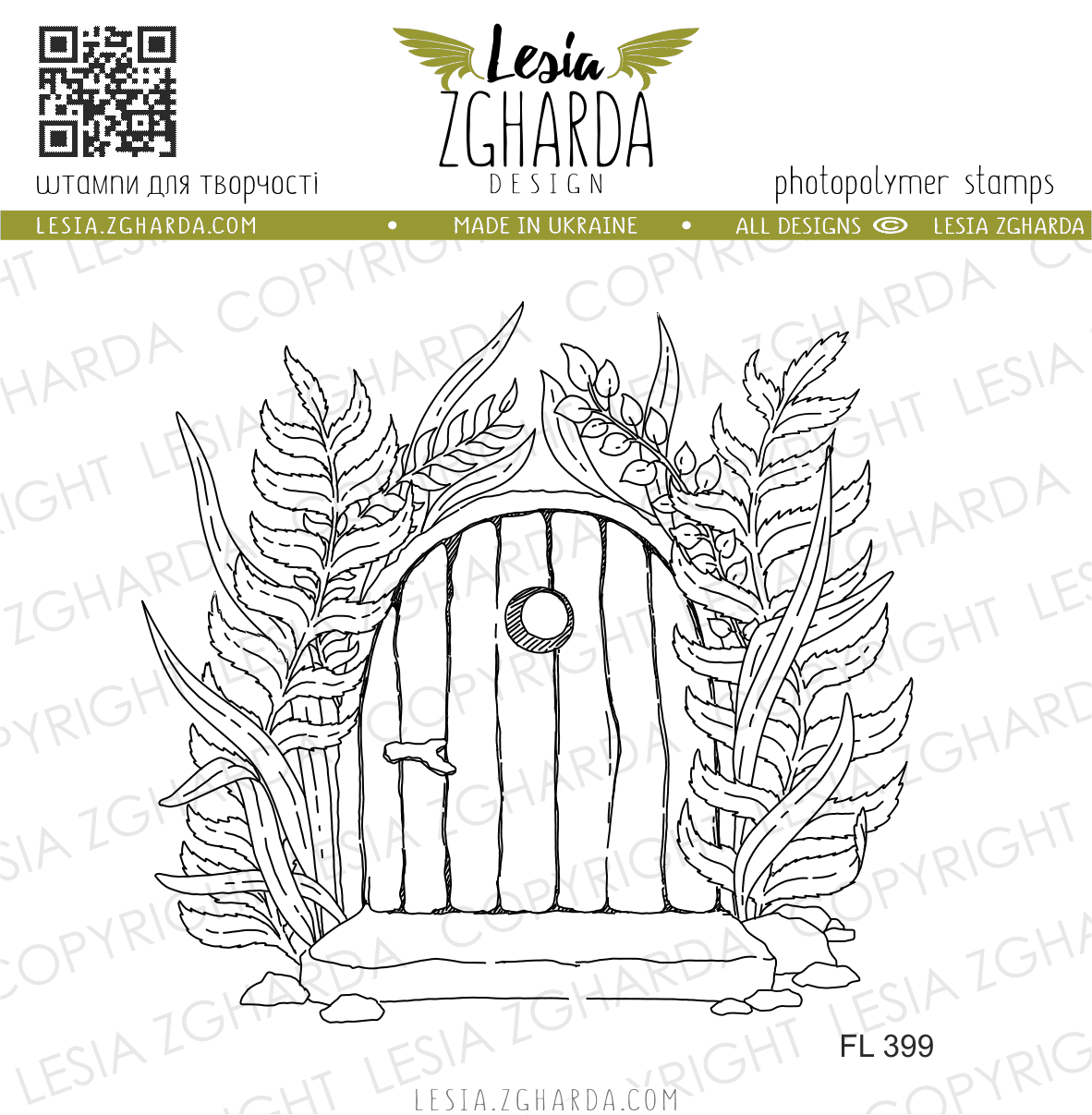 {FL399} Stamp "Whimsical Door with Fern"