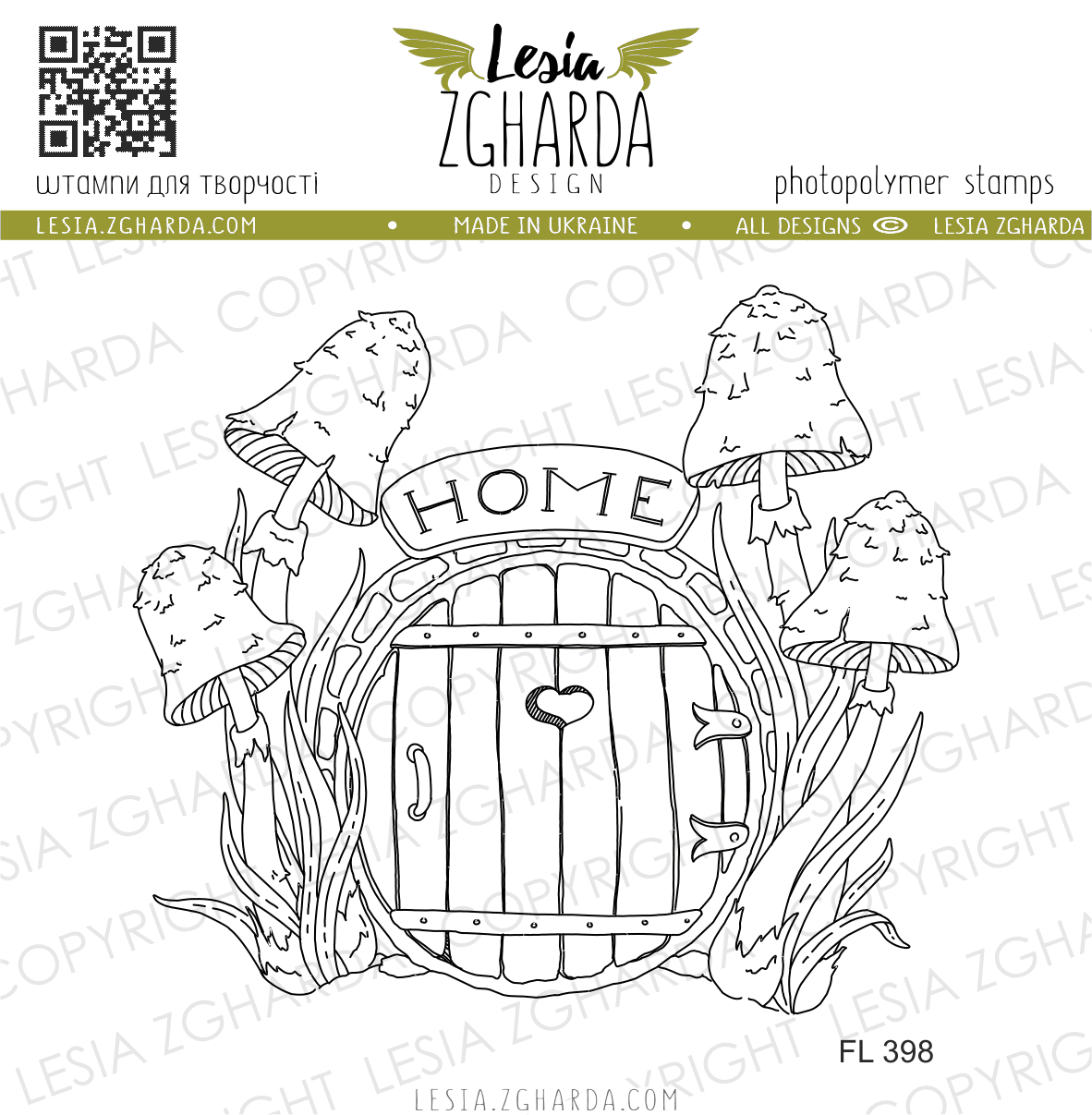 {FL398} Stamp "Whimsical Door with Mushrooms"