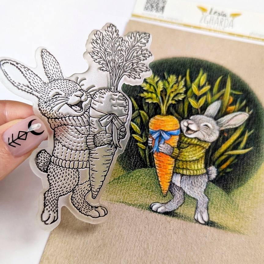 {FA276} Stamp "Happy Bunny with a Carrot Gift"