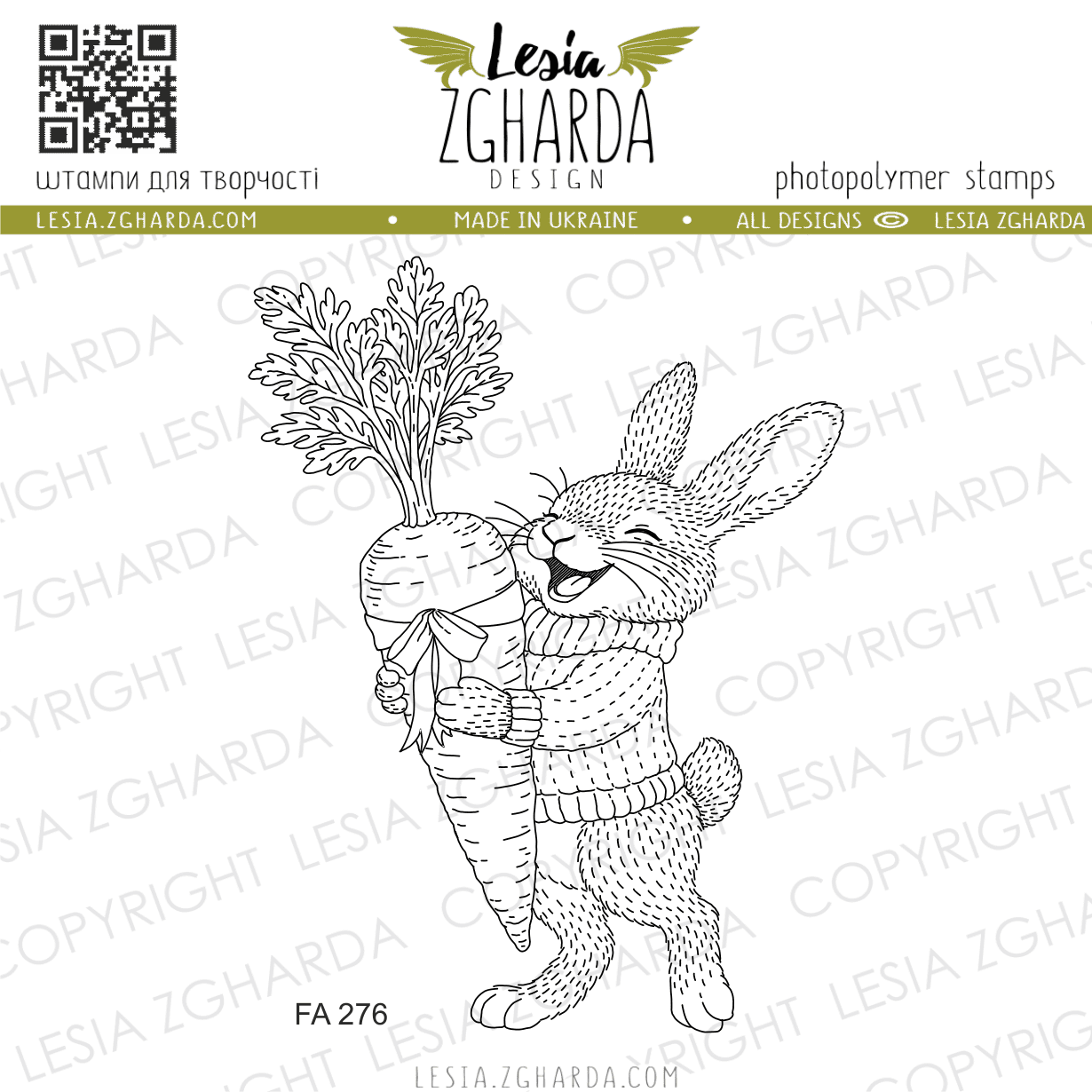 {FA276} Stamp "Happy Bunny with a Carrot Gift"