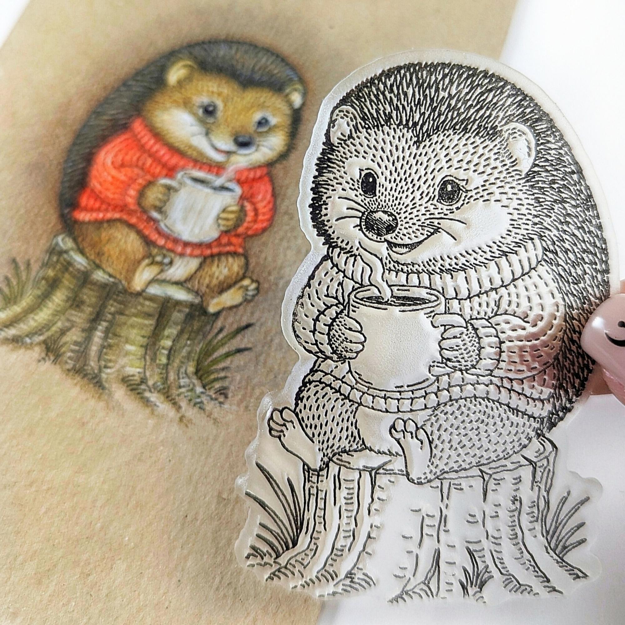 {FA278} Stamp "Hedgehog’s Cozy Coffee Time"