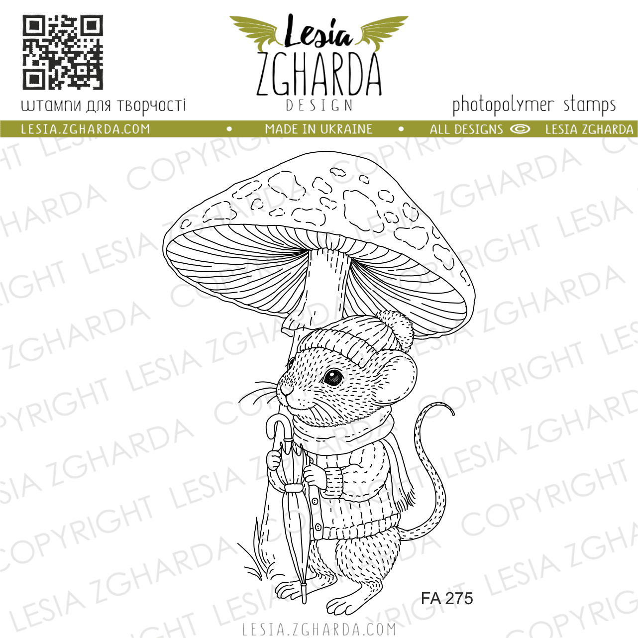 {FA275} Stamp "Little Mouse Under the Toadstool Mushroom"