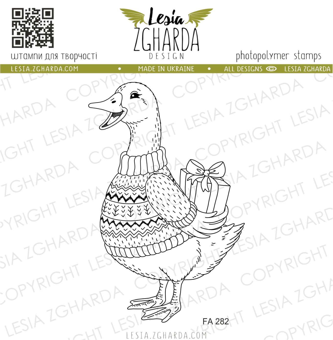{FA282} Stamp Stamp "Christmas Goose with Gift"