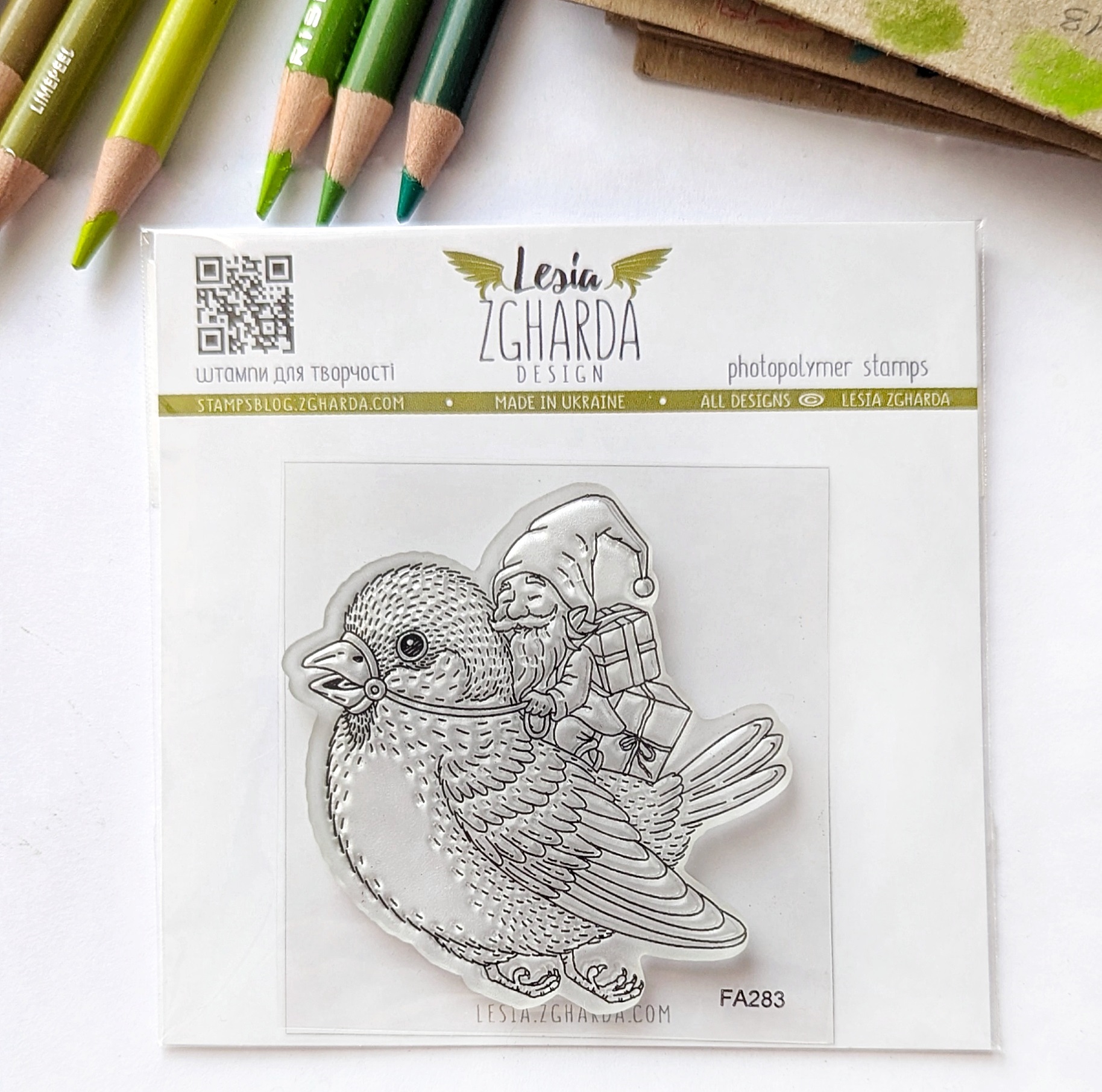 {FA283} Stamp "Elf Riding Sparrow with Gifts"