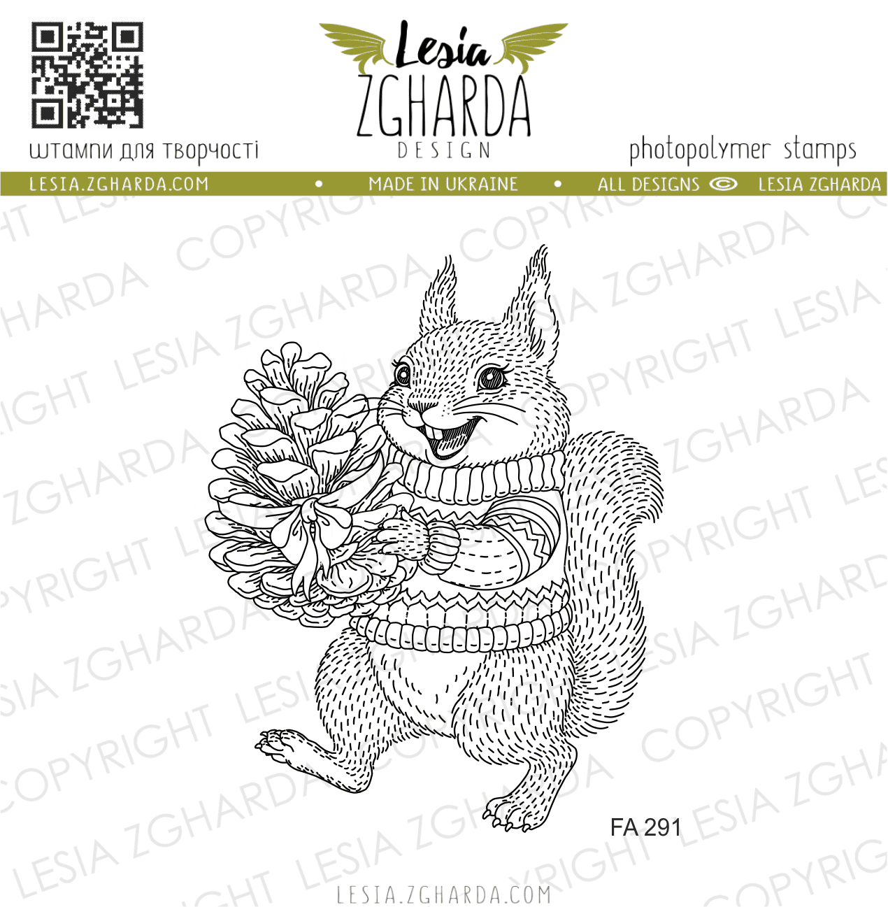 {FA291} Stamp "Christmas Squirrel with Gift Pinecone"