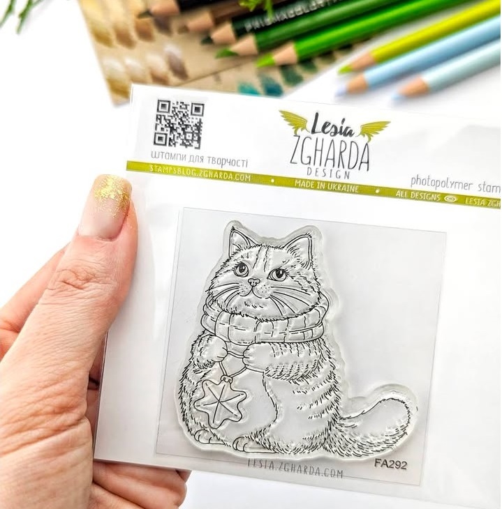 {FA292} Stamp "Cat with Christmas Ornament"