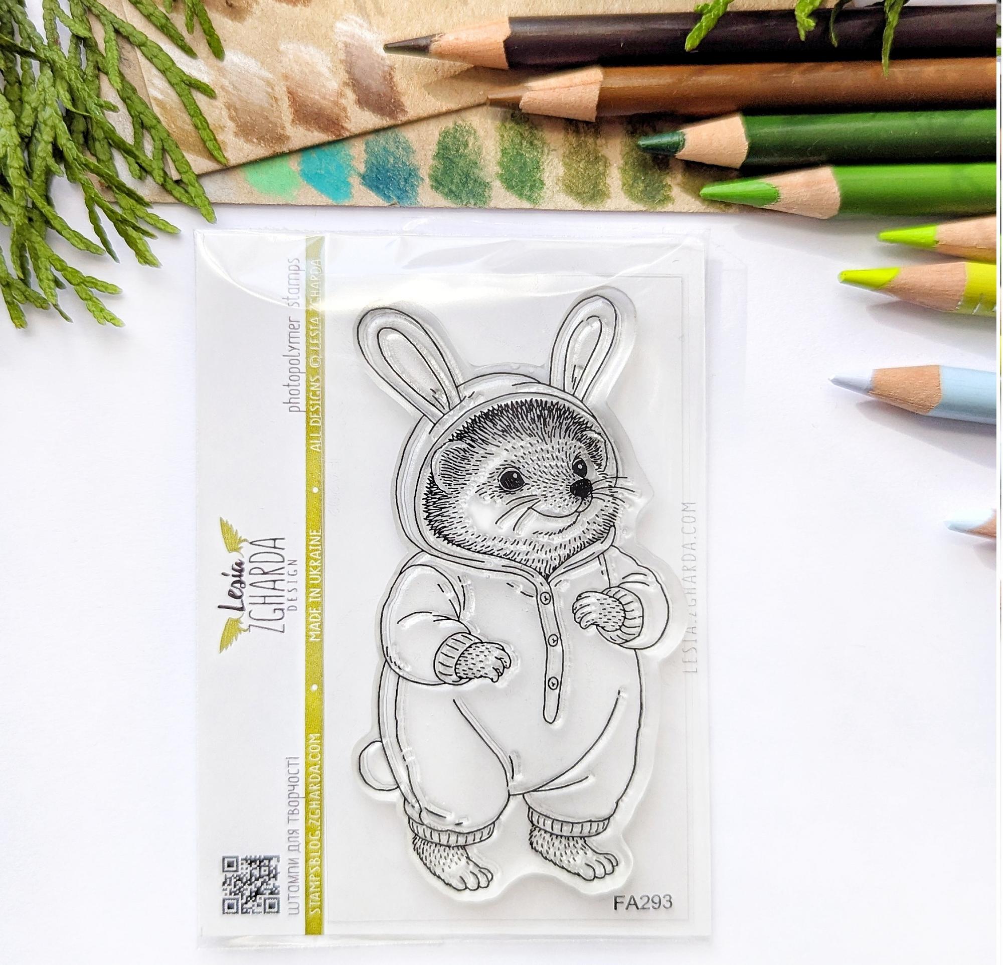 {FA293} Stamp "Hedgehog in Bunny Kigurumi Pajamas"