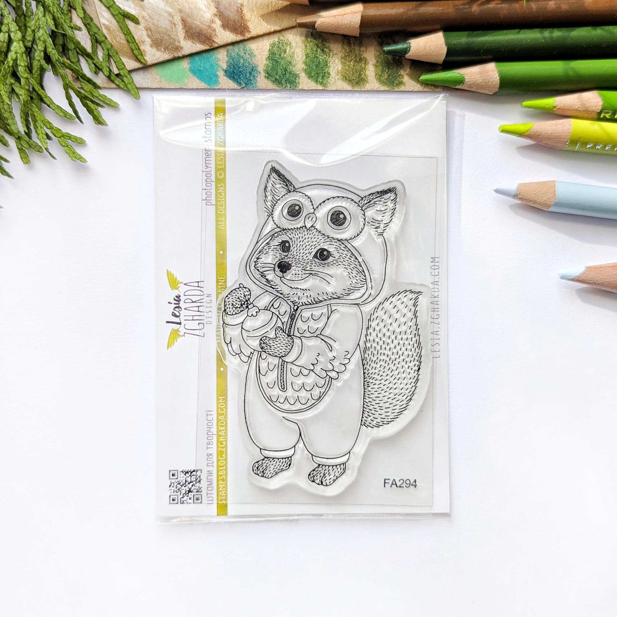 {FA294} Stamp "Fox in Owl Kigurumi Pajamas"