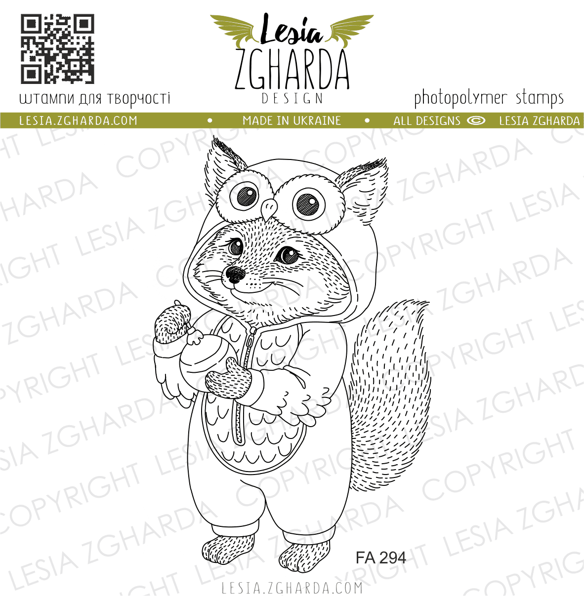{FA294} Stamp "Fox in Owl Kigurumi Pajamas"