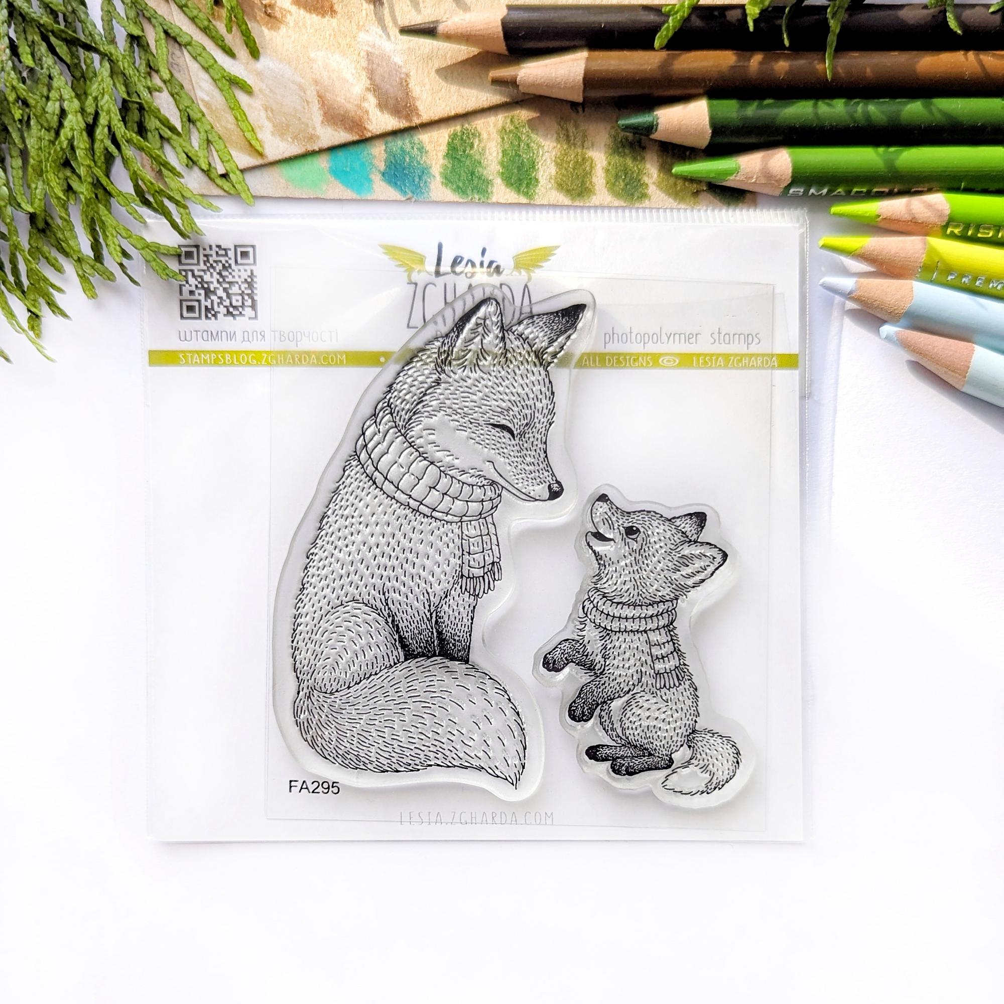 {FA295} Stamp Set "Fox Mama and Baby in Cozy Scarves"