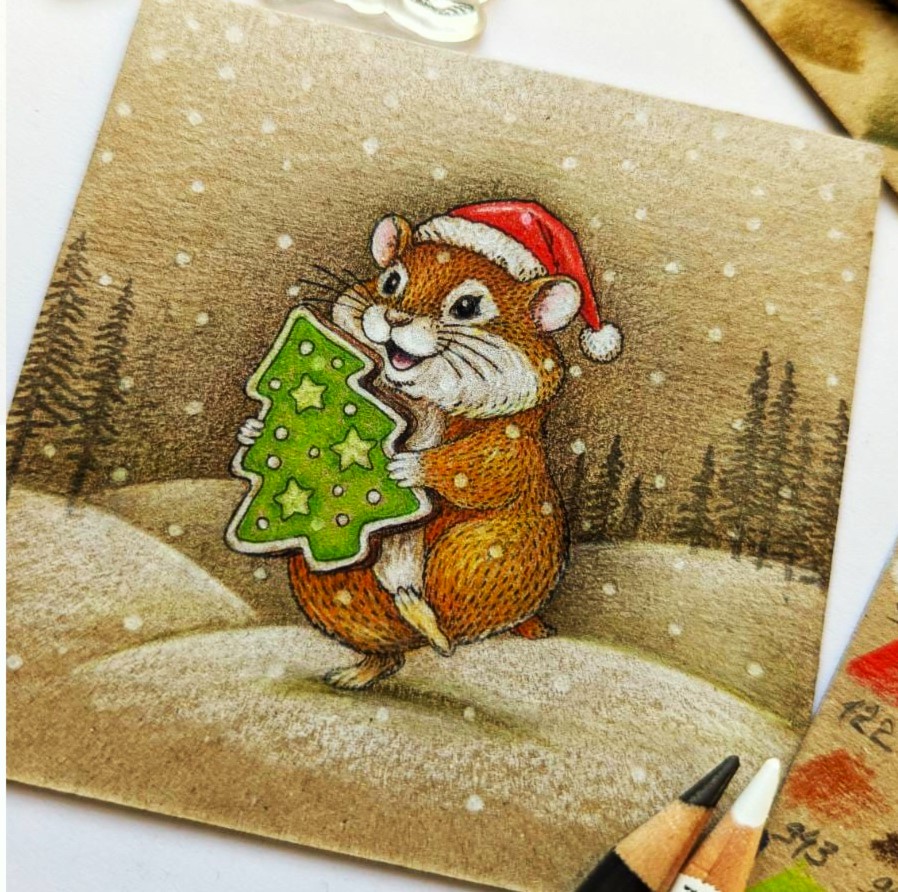 {FA300} Stamp "Santa Hamster With a Christmas Cookie"