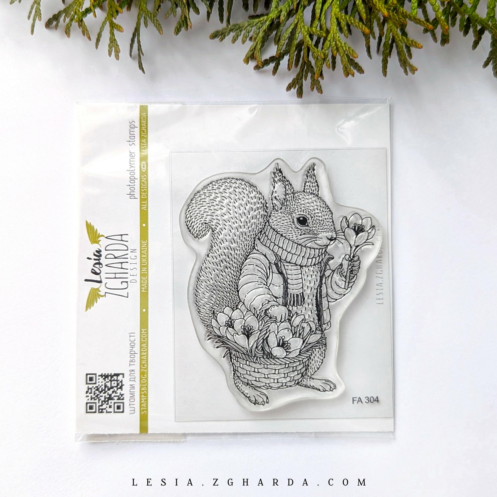 {FA304} Stamp “Squirrel with Flowers”