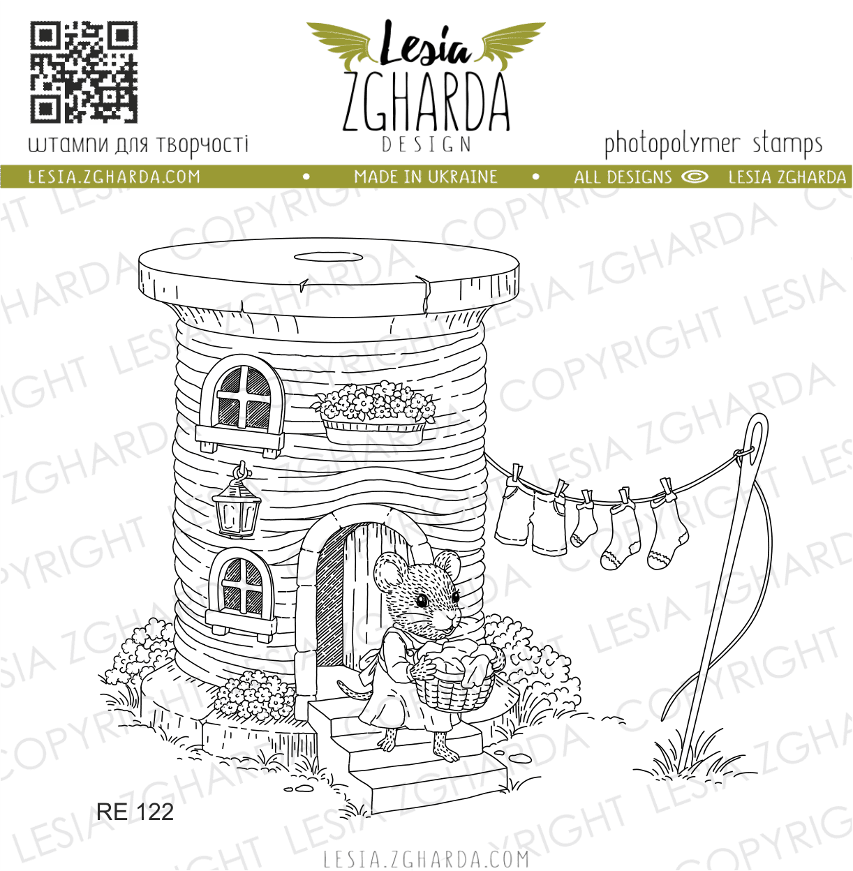 {RE122} Stamp “Fairy Tale Spool House with Mouse”