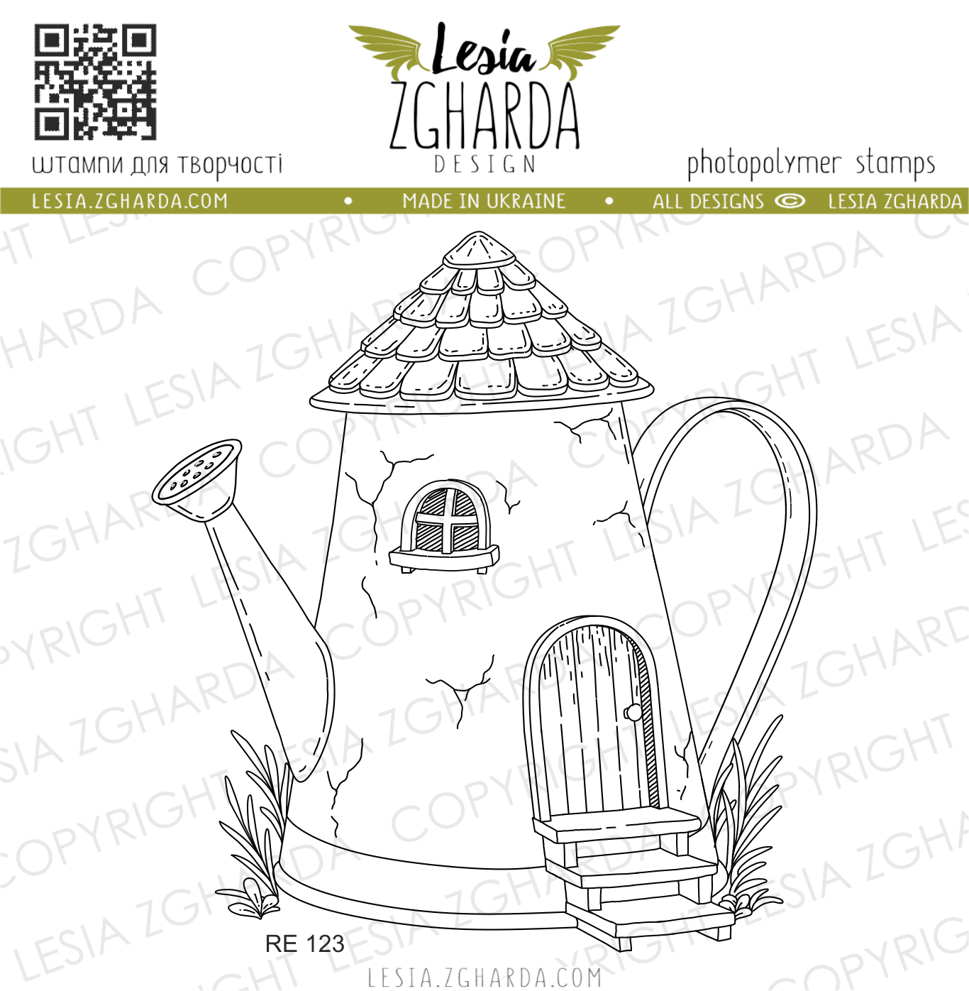 {RE123} Stamp “Fairy Tale Watering Can Cottage”