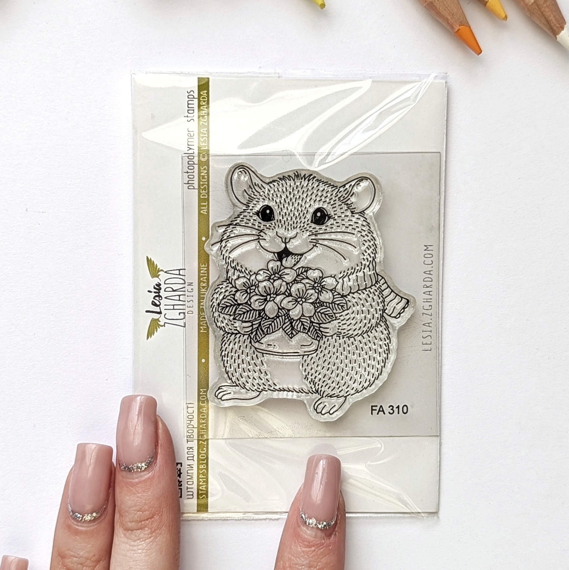 {FA310} Stamp “Hamster with Violets”