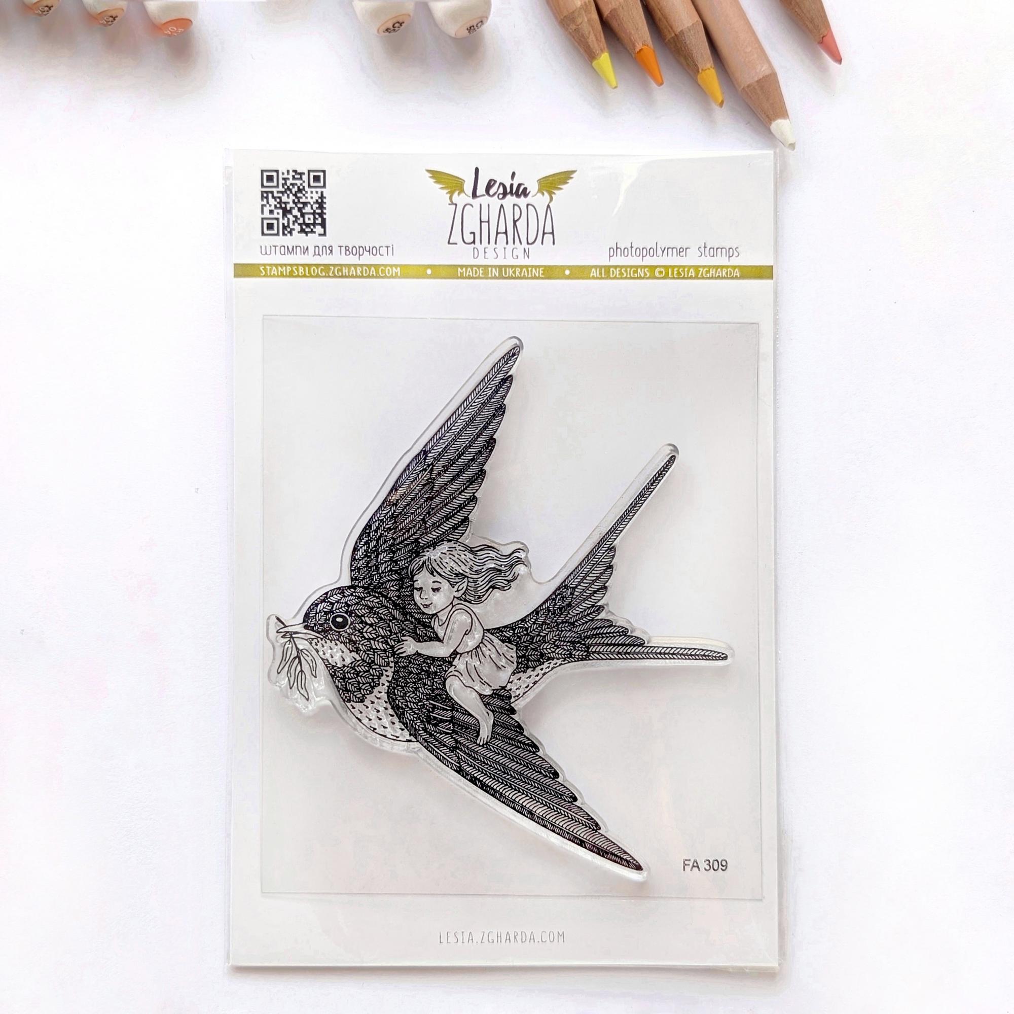 {FA309} Stamp “Elf Girl on a Swallow”