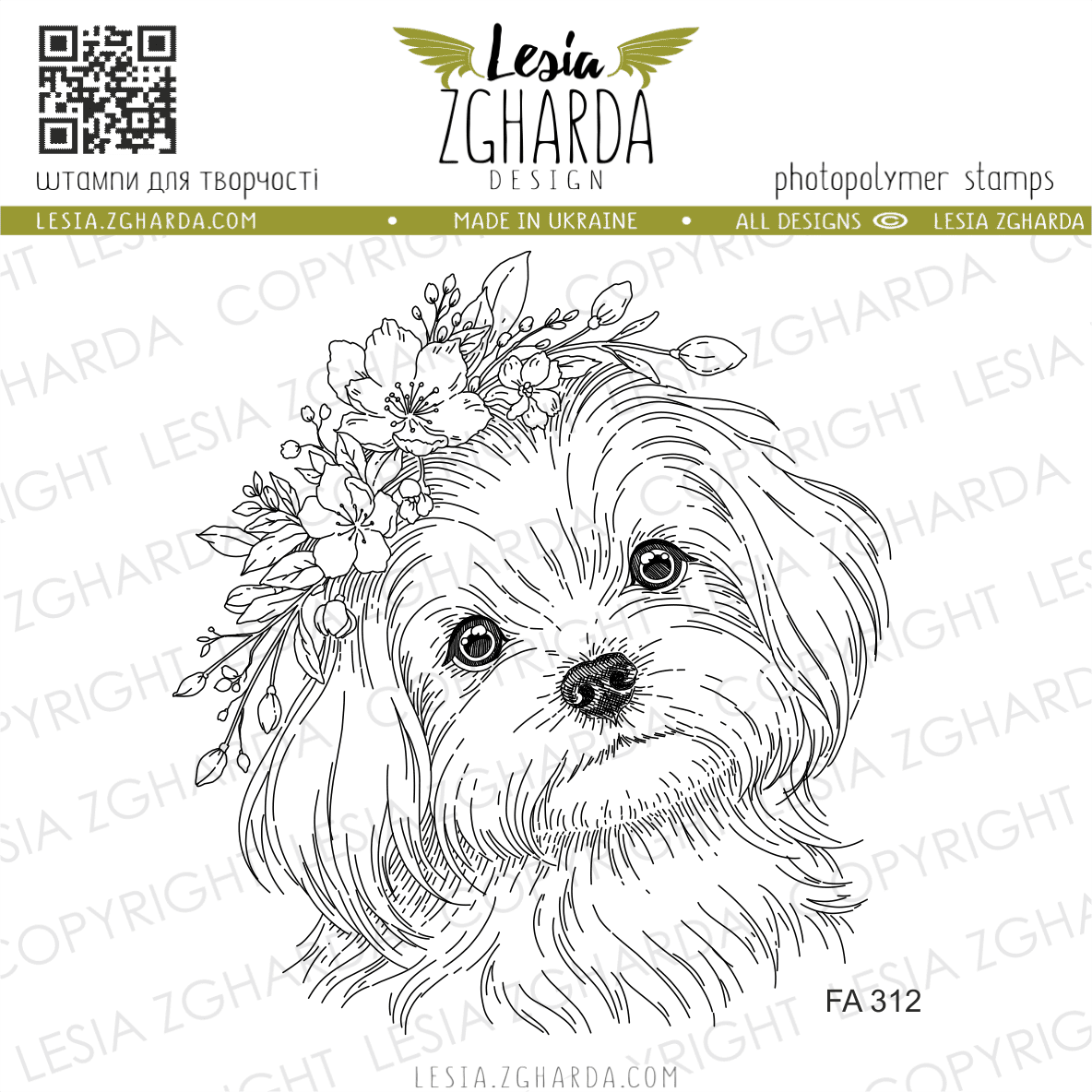 {FA312} Stamp “Puppy in a Flower Wreath”