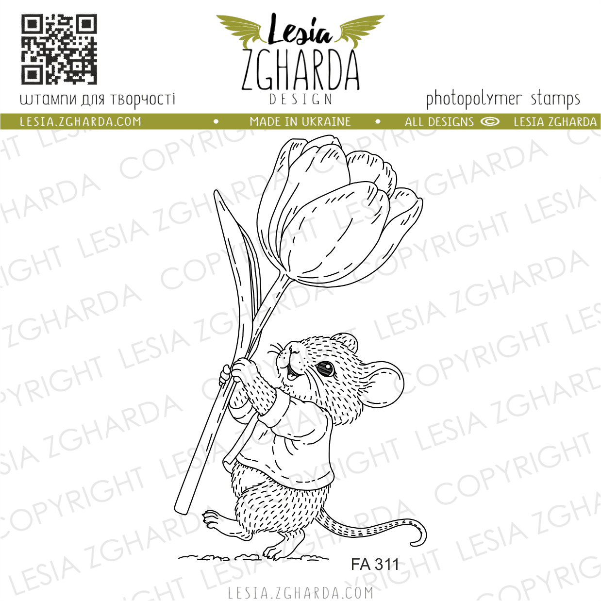 {FA311} Stamp “Tiny Mouse with a Tulip”
