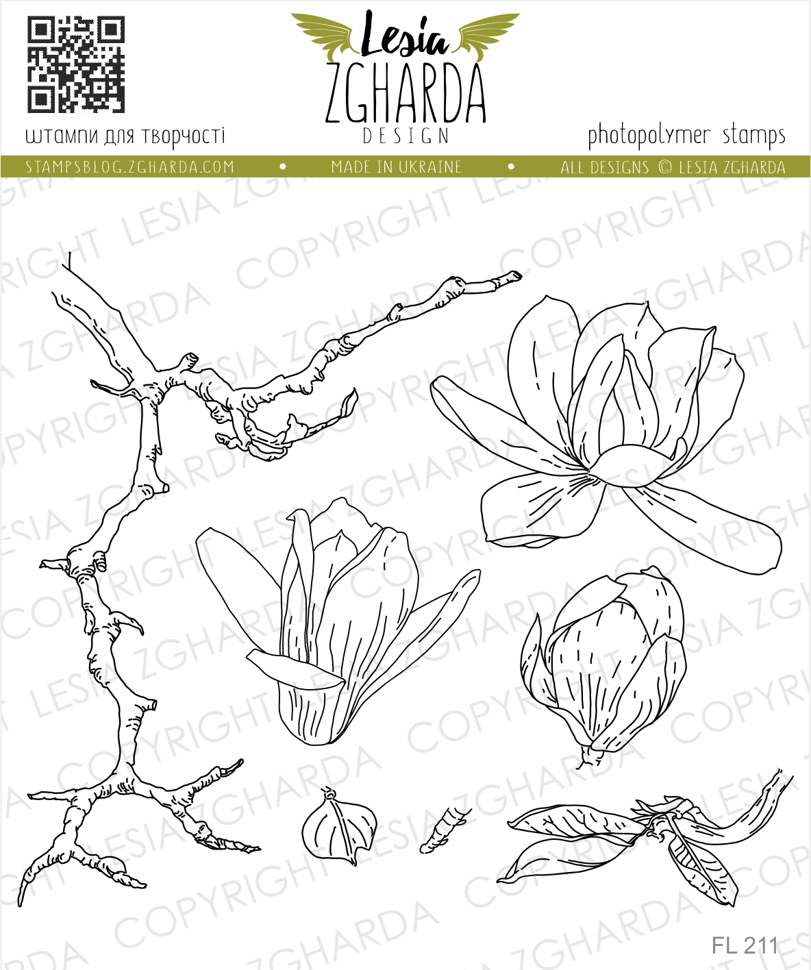 {FL211} Stamp Set "Magnolia`s blossoms"