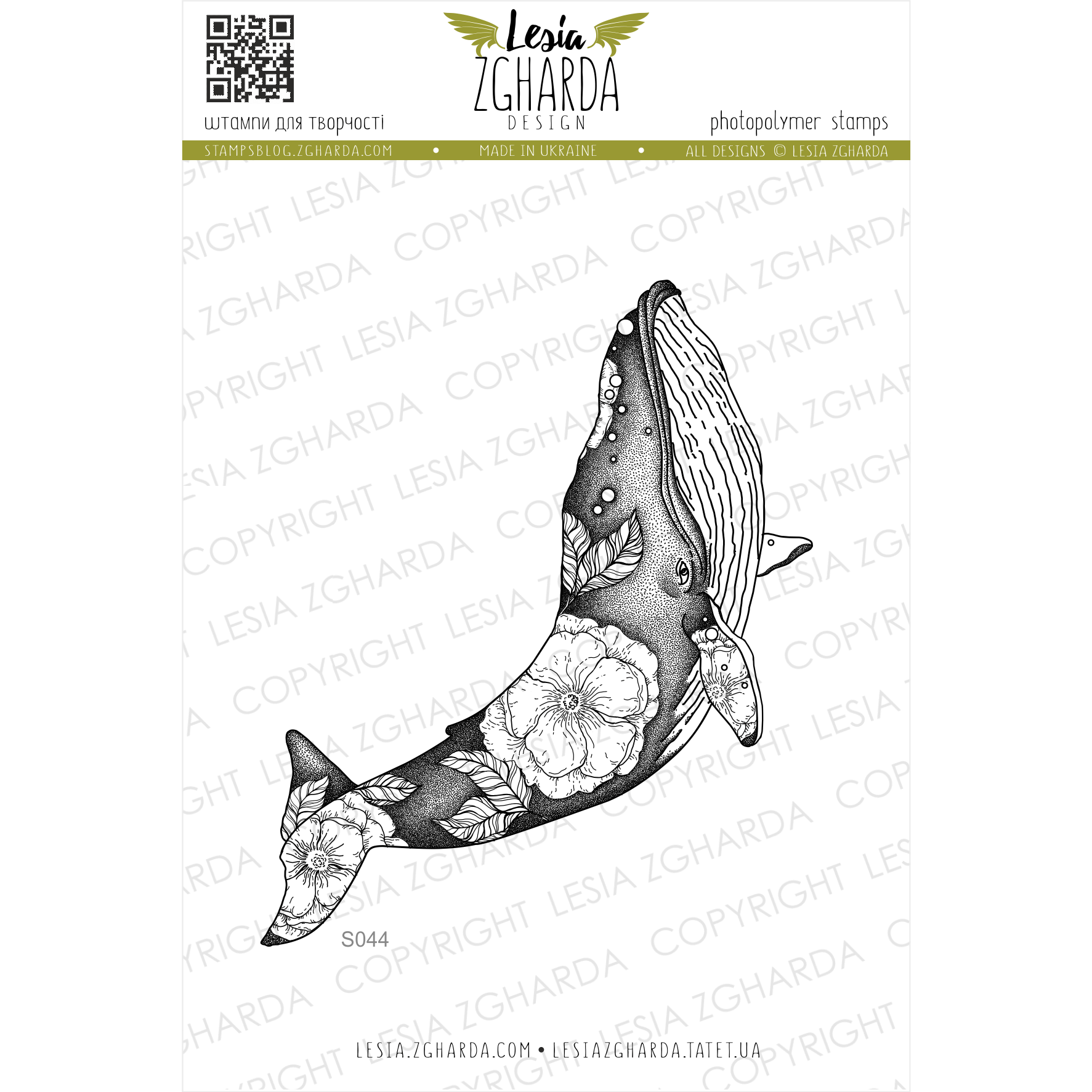 Flower whale stamp | Lesia Zgharda sea clear stamps