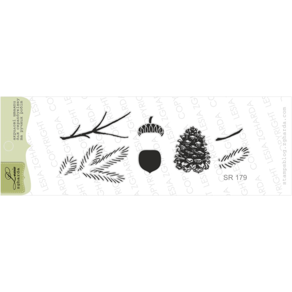 Christmas tree branches twigs pine cone acorn stamp set Lesia