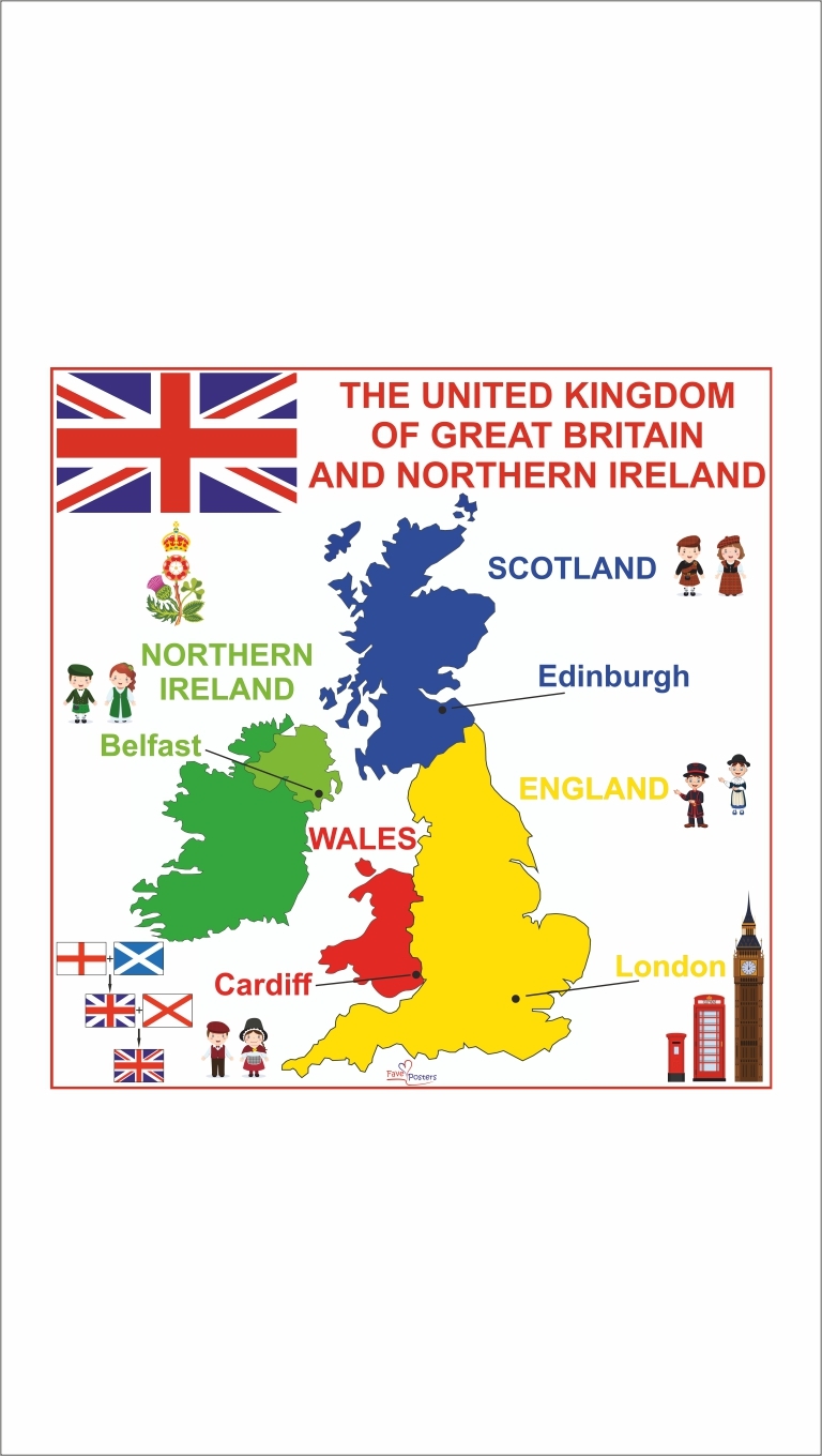 Плакаты > Соединенное королевство: карта - UK: map купить в  интернет-магазине