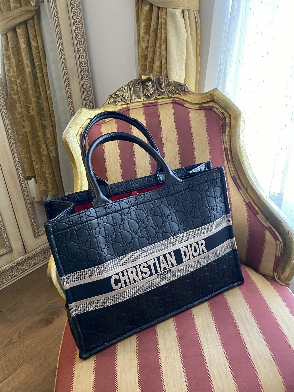 Шоппер Диор  чёрный с первой вставкой  Dior Book Tote black & grey 51248