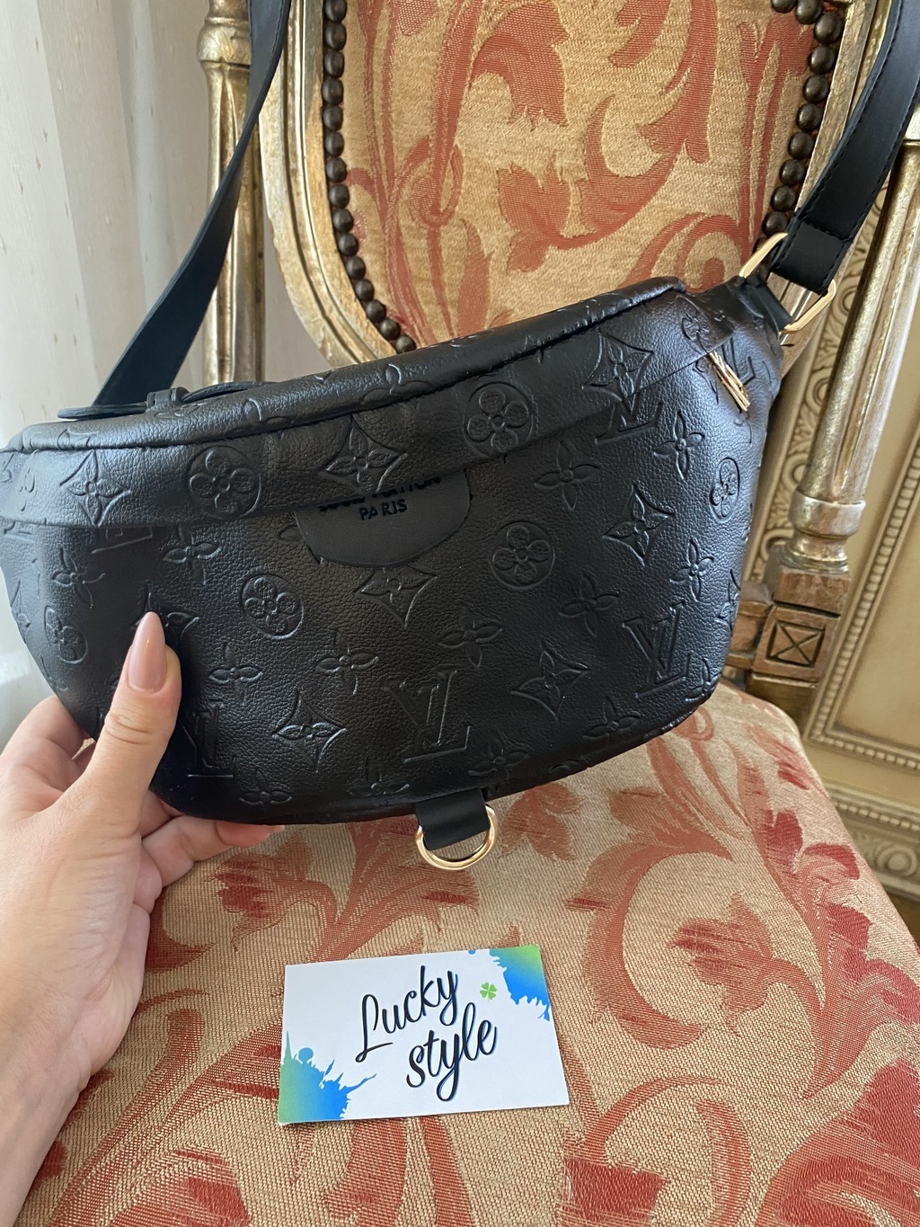 Lv бананка чёрная монограм кожзам 51187