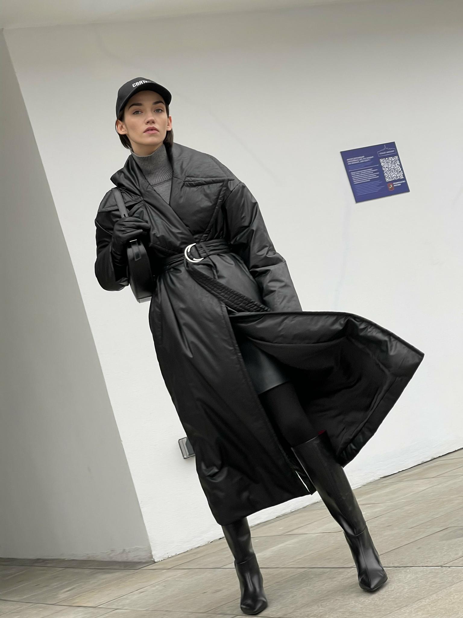 Дутое пальто из экокожи цвет: черный, артикул: – купить в интернет-магазине sela