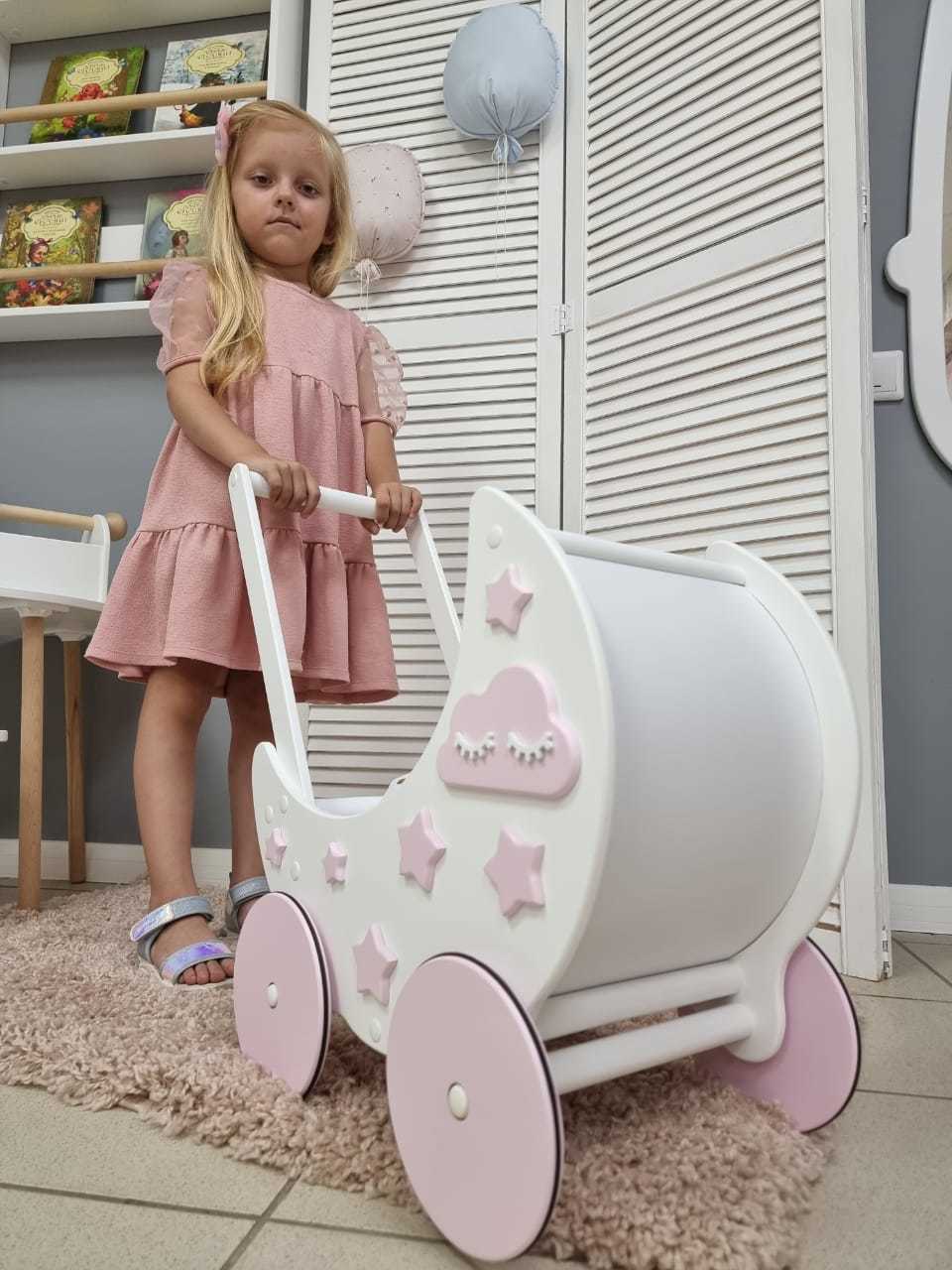 Детская коляска для кукол игрушечная деревянная
