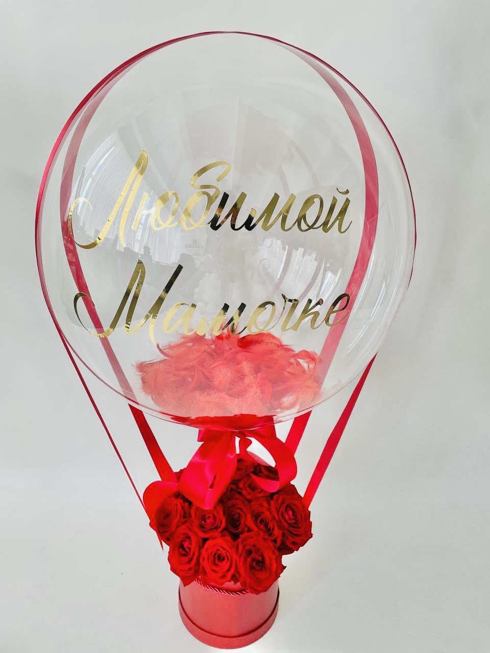 Шар Bubble с цветами L размер