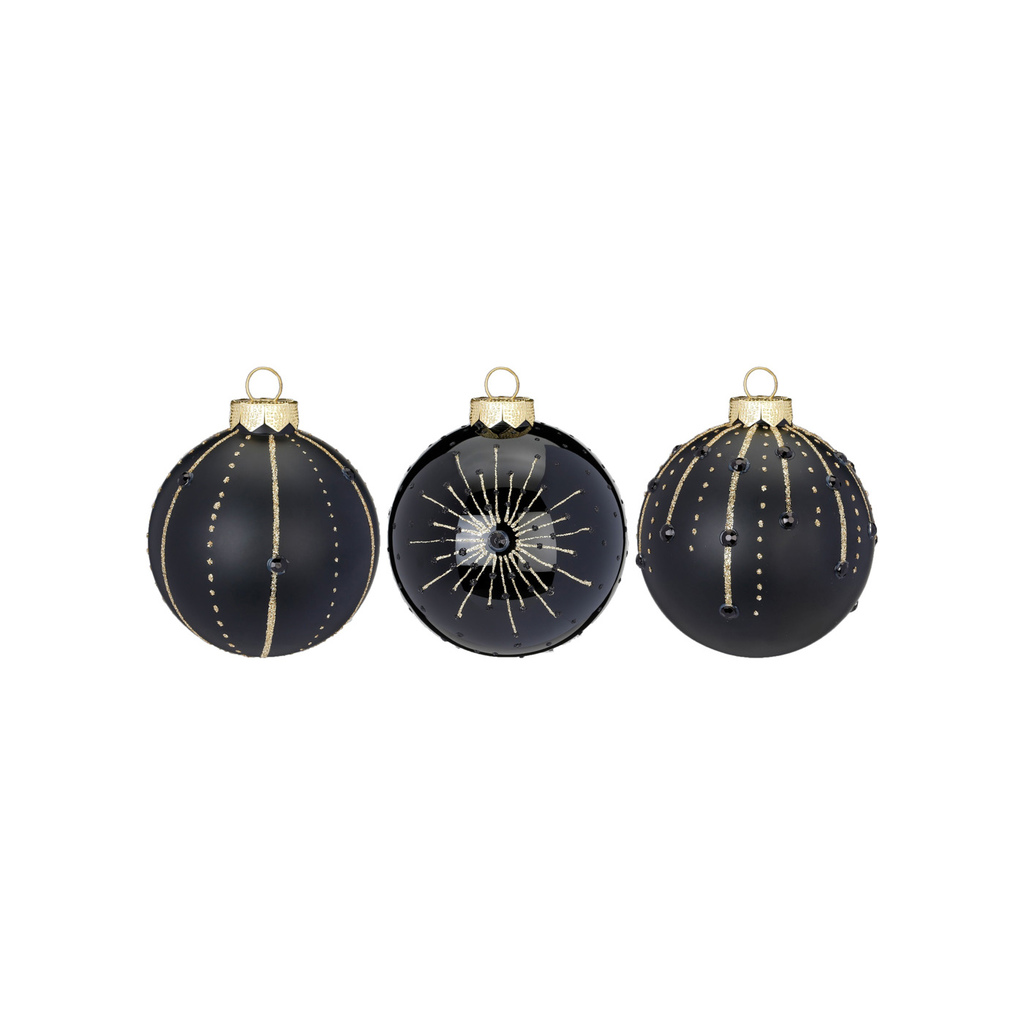 Ebony Black ornaments 8 cm diam., glass