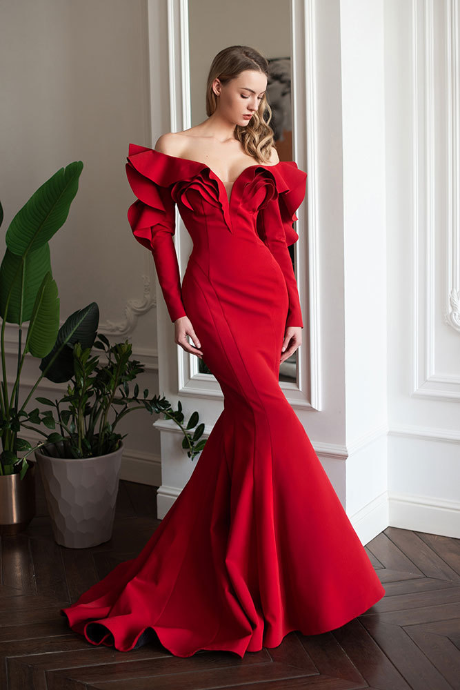 Купить красное вечернее платье 'русалка' недорого | интернет-магазин VitoRicci