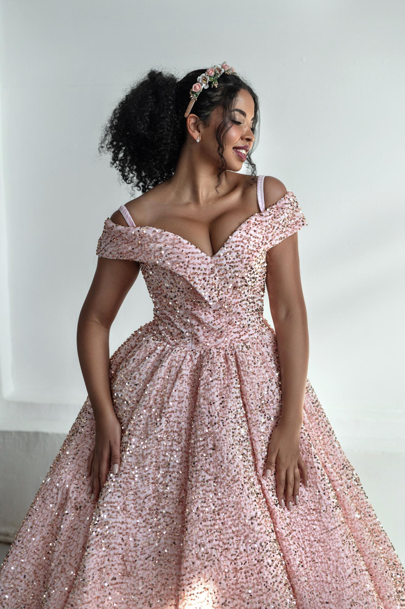 Муслиновое розовое платье с длинным рукавом XS/S
